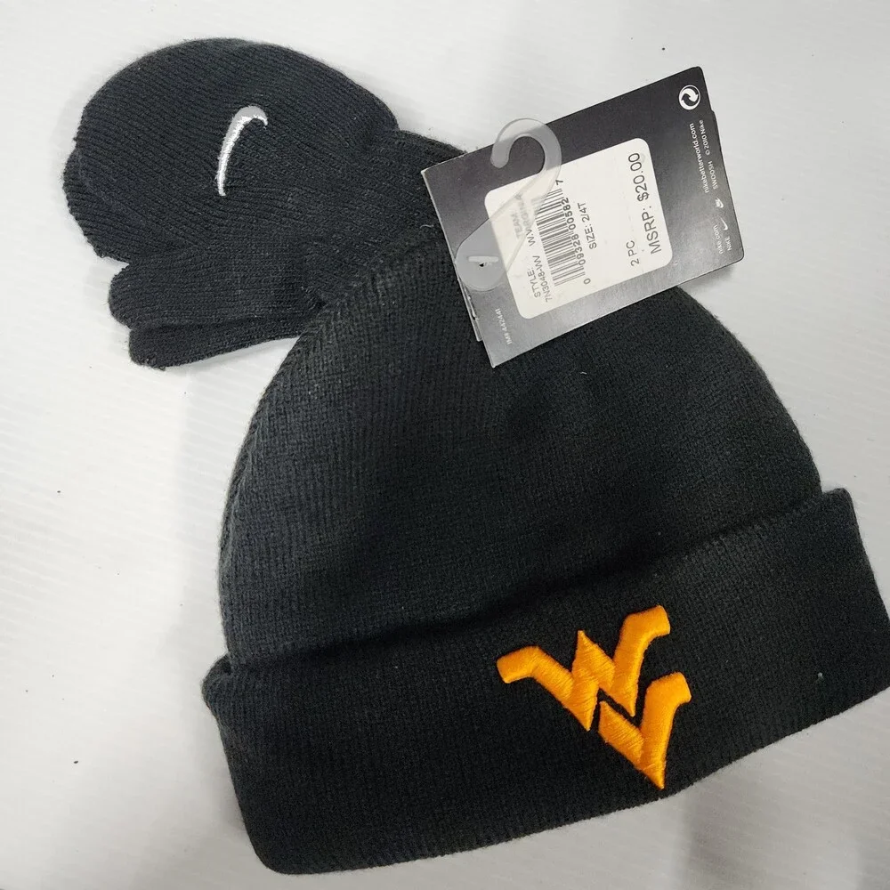 Nike W Virginia Tech Hokies Toddler Beanie Mittens 2/4T Acrylic Black Orange 144